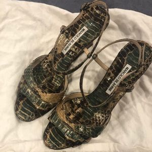 Manila Blahnik Snakeskin Wedges
